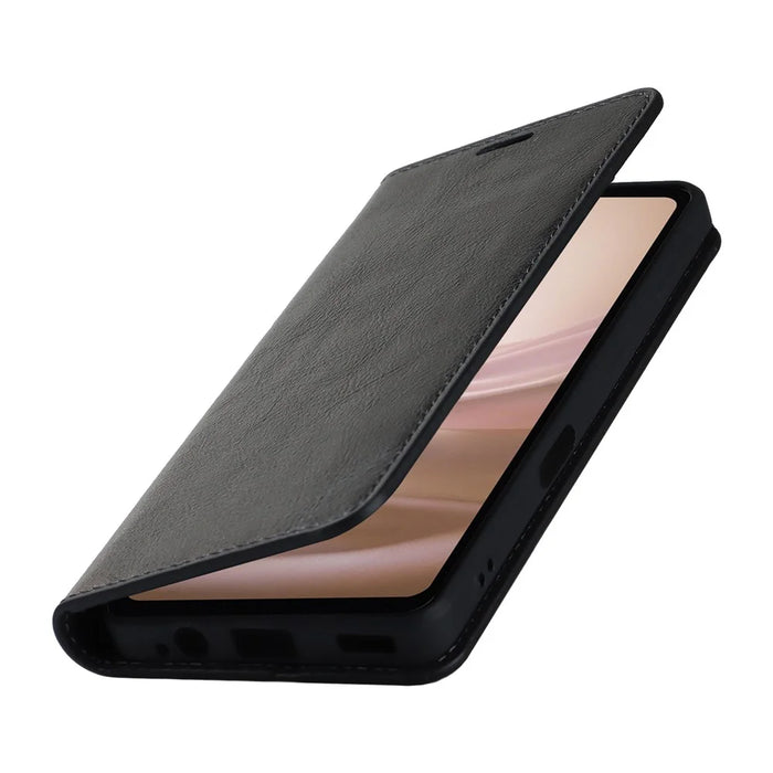 For Sharp Aquos Sense 7 Plus Supporting Stand Flip Wallet Crazy Horse Texture Genuine Leather Cover Magnetic Phone Case - Black - 6