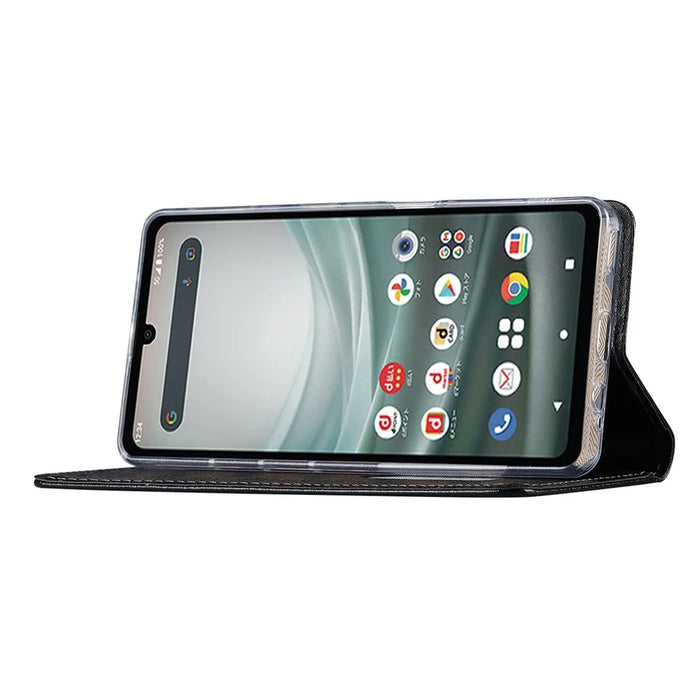 For Sharp Aquos Sense 7 Plus Scratch-resistant PU Leather Silk Texture Wallet Phone Case Stand Protector with Wrist Strap - Black - 3