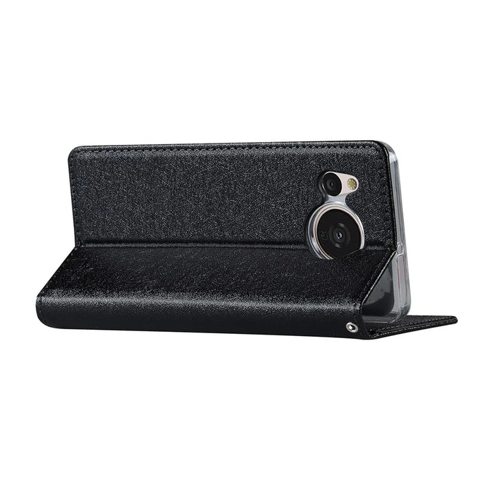 For Sharp Aquos Sense 7 Plus Scratch-resistant PU Leather Silk Texture Wallet Phone Case Stand Protector with Wrist Strap - Black - 4