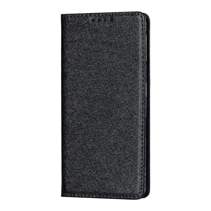 For Sharp Aquos Sense 7 Plus Scratch-resistant PU Leather Silk Texture Wallet Phone Case Stand Protector with Wrist Strap - Black - 7