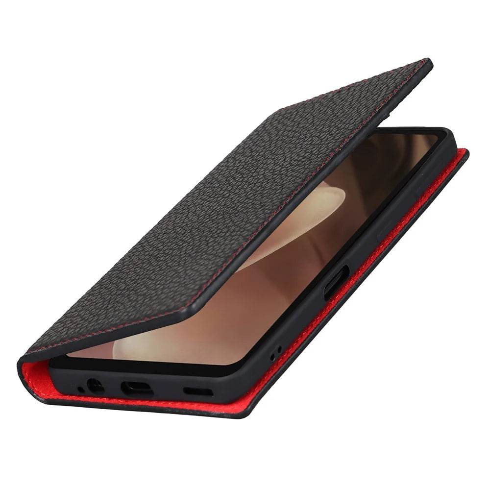 For Sharp Aquos Sense 7 Plus Stand Design Phone Cell Phone Cover Anti-Drop Litchi Texture Genuine Leather Case Flip Wallet with Hand Strap - Black - 6