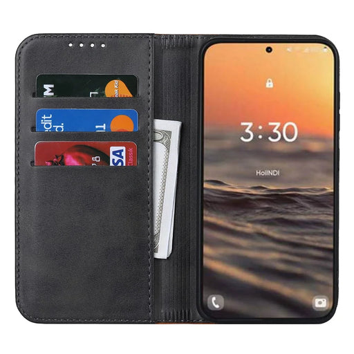 For Samsung Galaxy S23+ Phone Cover Bi-color Splicing Magnetic Closure PU Leather Calf Texture Stand Flip Wallet Case - Black / Yellow - 2