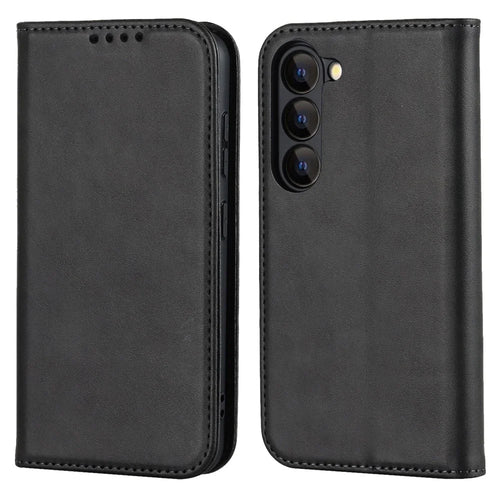 For Samsung Galaxy S23+ Phone Cover Calf Texture PU Leather Stand Magnetic Absorption Anti-Scratch Wallet Phone Case - Black - 1