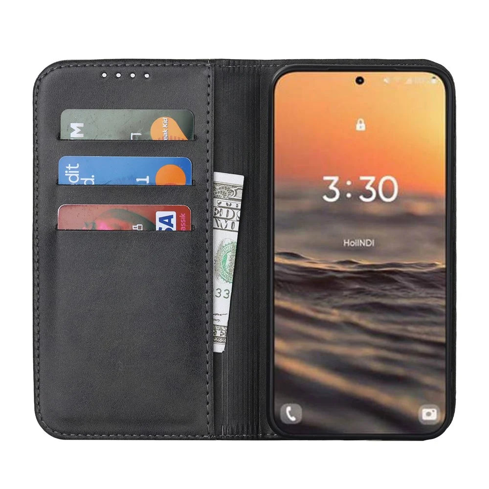 For Samsung Galaxy S23+ Phone Cover Calf Texture PU Leather Stand Magnetic Absorption Anti-Scratch Wallet Phone Case - Black - 2