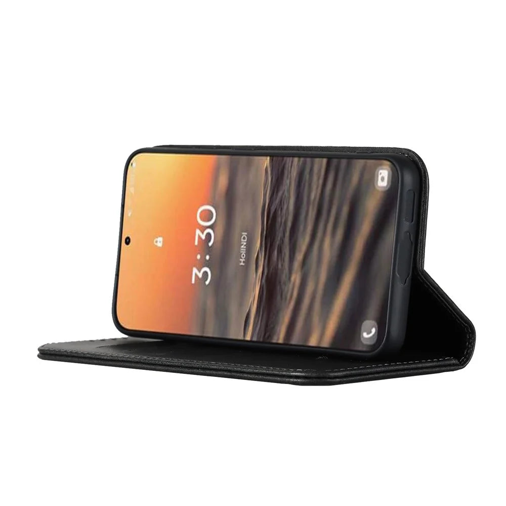 For Samsung Galaxy S23+ Phone Cover Calf Texture PU Leather Stand Magnetic Absorption Anti-Scratch Wallet Phone Case - Black - 3