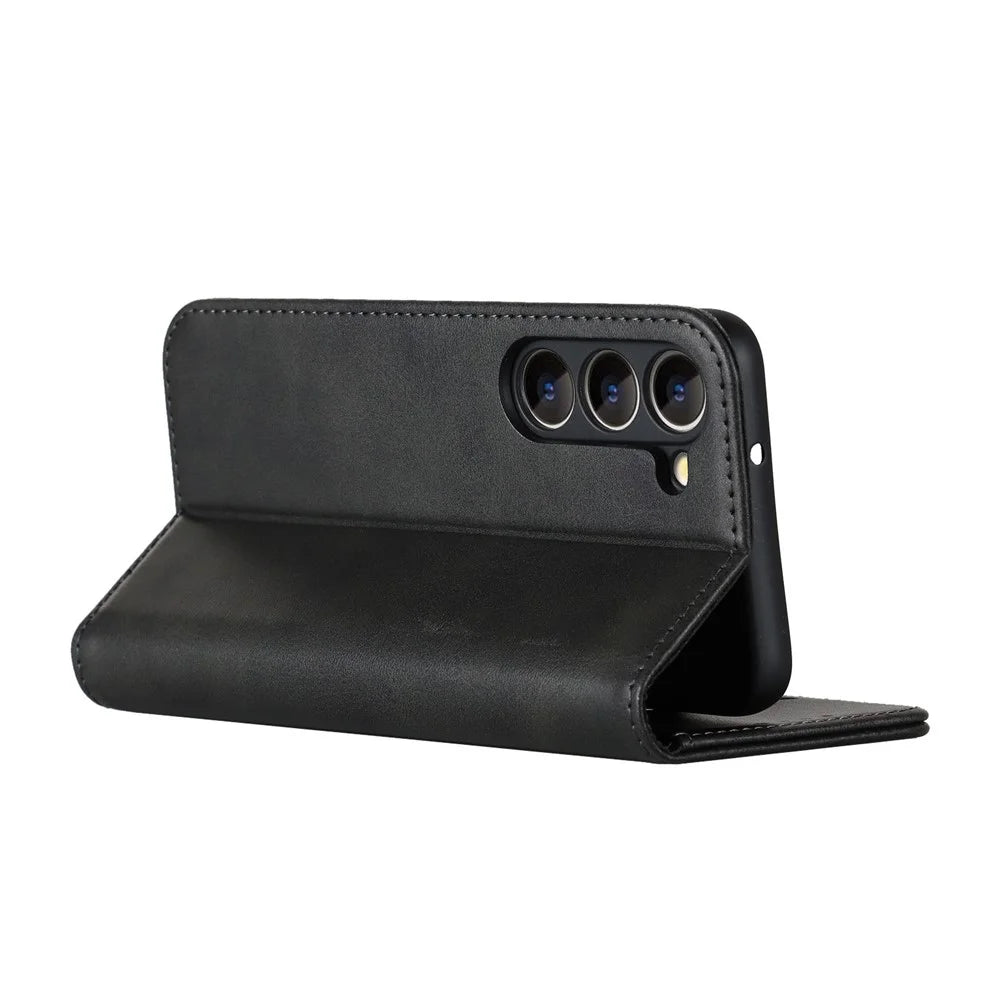 For Samsung Galaxy S23+ Phone Cover Calf Texture PU Leather Stand Magnetic Absorption Anti-Scratch Wallet Phone Case - Black - 4