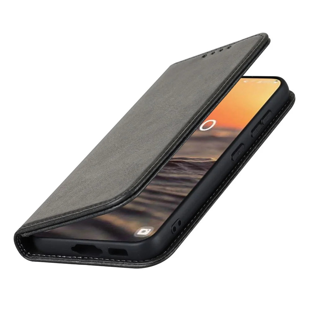 For Samsung Galaxy S23+ Phone Cover Calf Texture PU Leather Stand Magnetic Absorption Anti-Scratch Wallet Phone Case - Black - 6