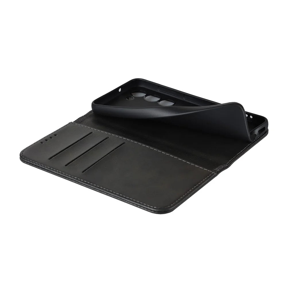 For Samsung Galaxy S23+ Phone Cover Calf Texture PU Leather Stand Magnetic Absorption Anti-Scratch Wallet Phone Case - Black - 7