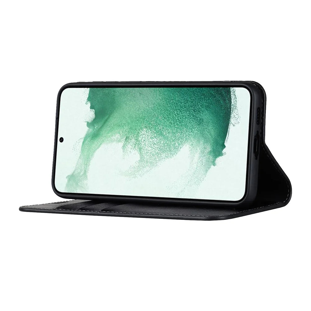 For Samsung Galaxy S23+ Magnetic Absorption Phone Cover Stand Flip Wallet Crazy Horse Texture Genuine Leather Phone Case - Black - 3
