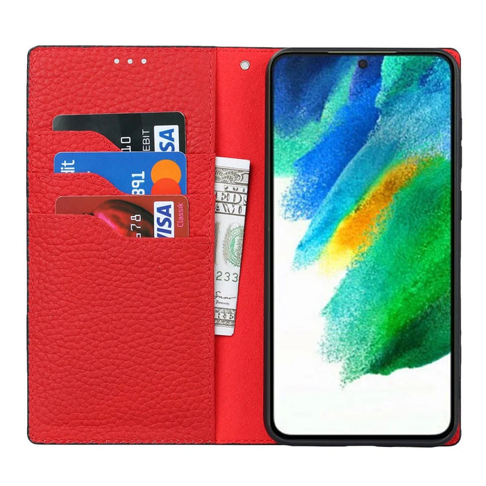 Genuine Leather+TPU Flip Cover for Samsung Galaxy S23+, Litchi Texture Wallet Stand Phone Protective Case Shell with Hand Strap - Black - 2