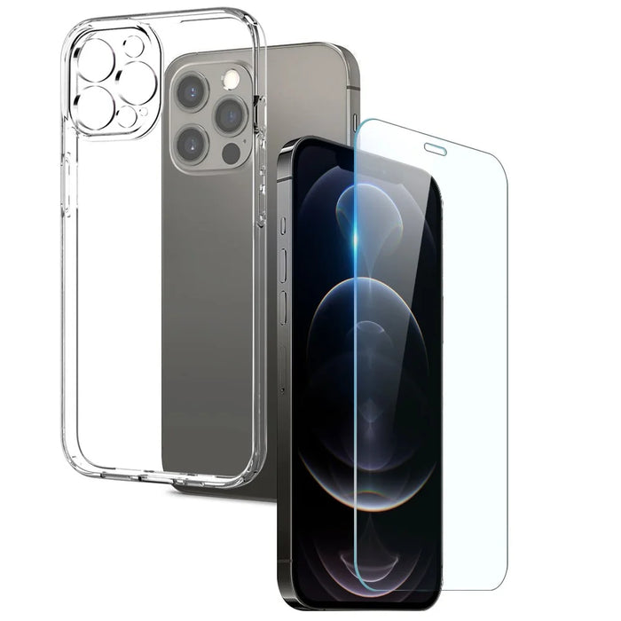 NORTHJO For iPhone 12 Pro 6.1 inch 2-in-1 Shockproof TPU Phone Case + Anti-scratch Ultra Clear Tempered Glass Screen Protector - Transparent - 1
