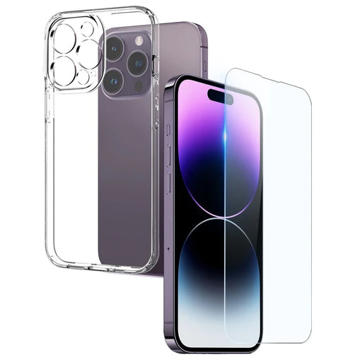 NORTHJO For iPhone 14 Pro Max 2-in-1 Precise Cutouts Protective TPU Phone Case + Anti-scratch HD Tempered Glass Screen Protector - Transparent - 1