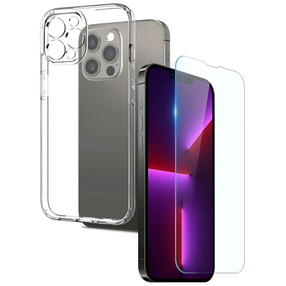 NORTHJO For iPhone 13 Pro 6.1 inch 2-in-1 Anti-fall Soft TPU Phone Case Protective Back Cover + Ultra Clear Tempered Glass Screen Protector - Transparent - 1