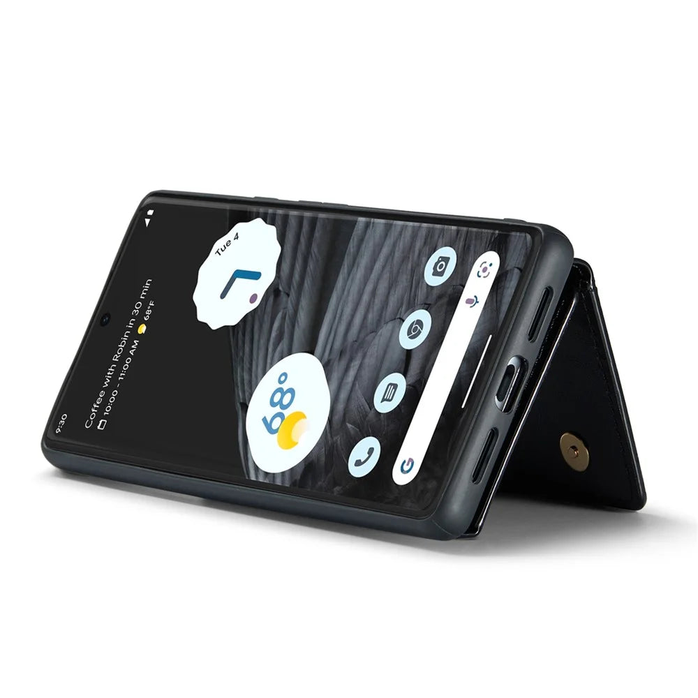 DG.MING M3 Series For Google Pixel 7 Pro 5G Glitter Bling Powder PU Leather Magnetic Anti-drop Phone Cover Detachable PC+TPU Kickstand Wallet Phone Case - Black - 4