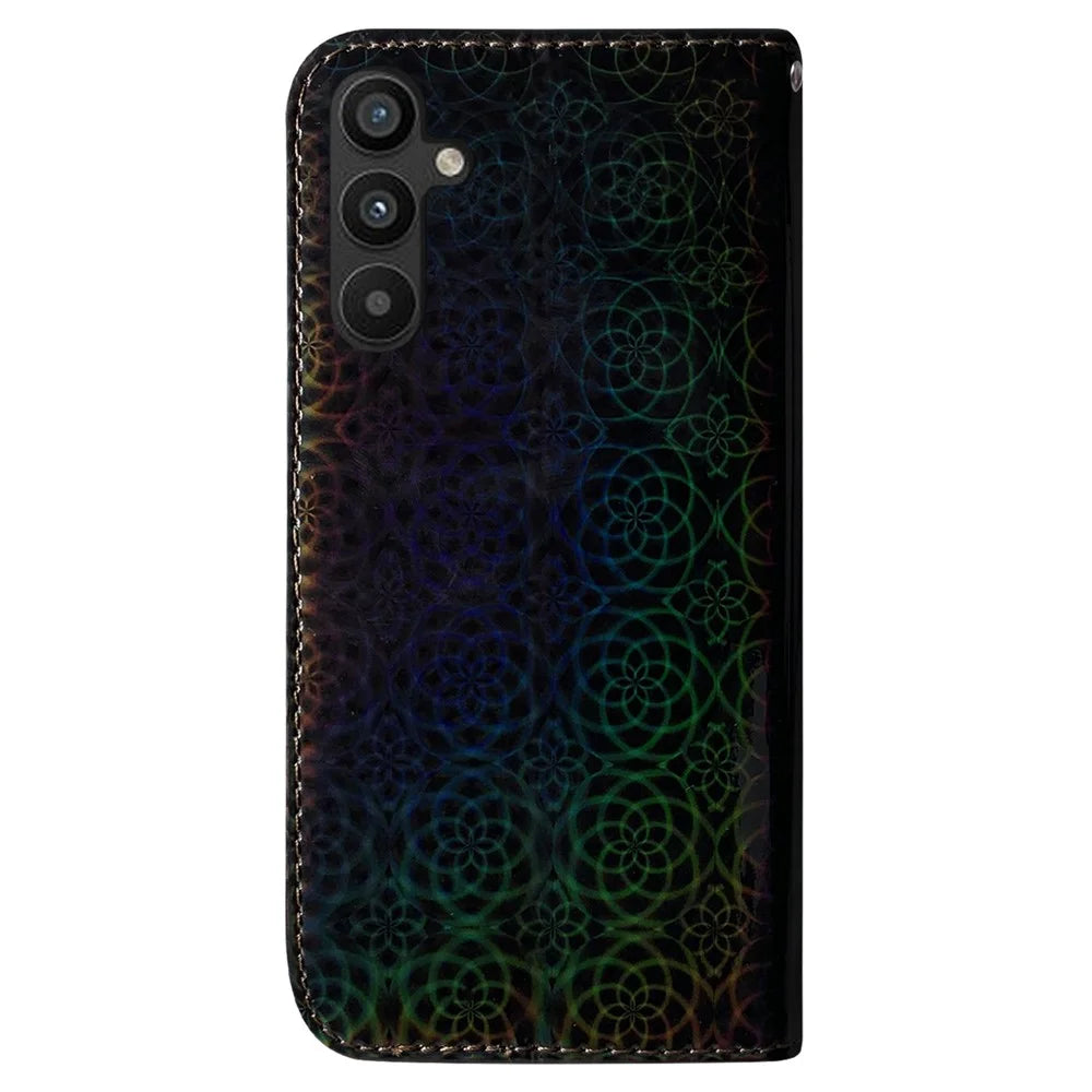 For Samsung Galaxy A54 5G PU Leather Dazzling Flower Pattern Shockproof Wallet Case Stand Magnetic Closure Flip Phone Cover with Strap - Black - 7
