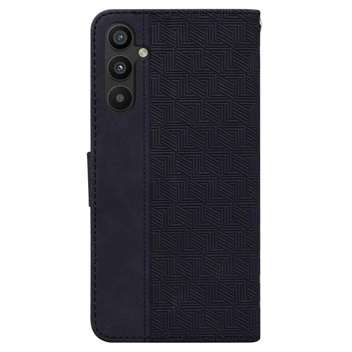 For Samsung Galaxy A54 5G Wrist Strap Phone Shell Imprinted Geometry Pattern Phone Case PU Leather Magnetic Closure Stand Wallet - Black - 7