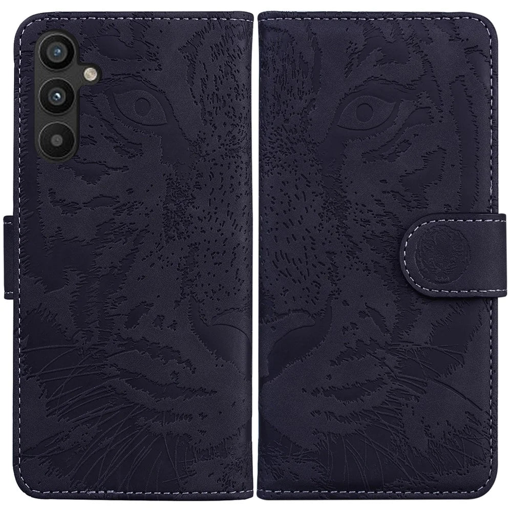 For Samsung Galaxy A34 5G Magnetic Clasp Phone Case Tiger Pattern Imprinted Wallet PU Leather Stand Protective Phone Shell - Black - 1