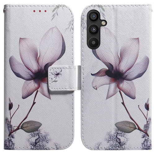 For Samsung Galaxy A34 5G Pattern Printing Phone Case Wallet Stand PU Leather Flip Cover - Pink Flower - 1