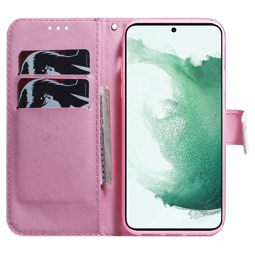For Samsung Galaxy A34 5G Pattern Printing Phone Case Wallet Stand PU Leather Flip Cover - Pink Flower - 2
