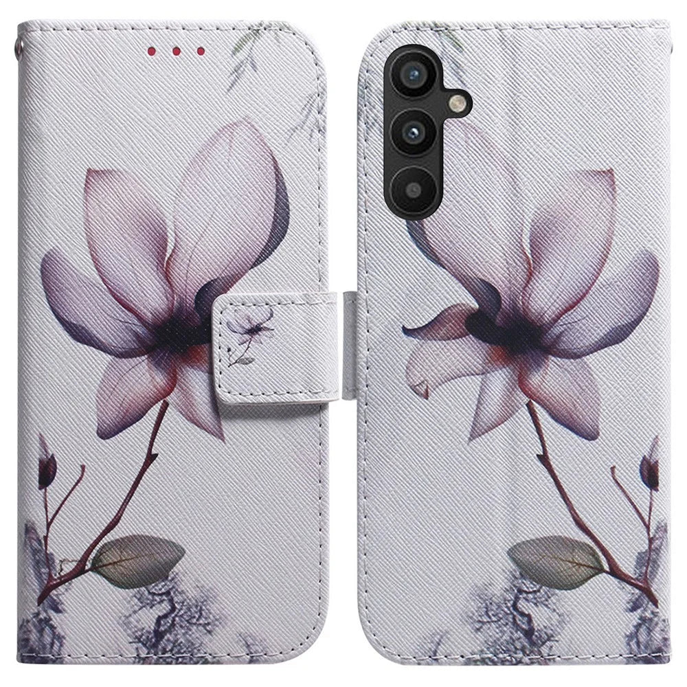 For Samsung Galaxy A54 5G PU Leather Magnetic Closure Pattern Printing Case Stand Wallet Flip Phone Cover - Pink Flower - 1