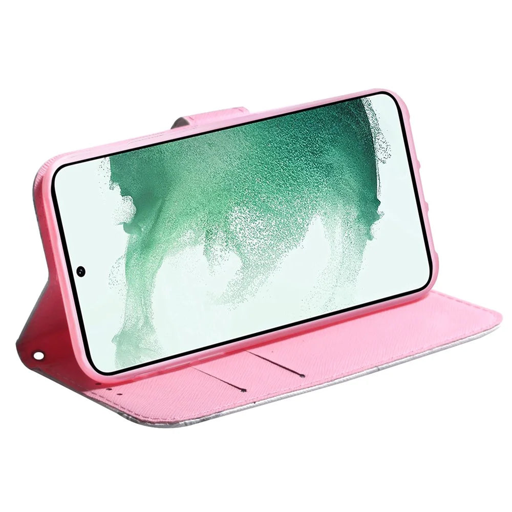 For Samsung Galaxy A54 5G PU Leather Magnetic Closure Pattern Printing Case Stand Wallet Flip Phone Cover - Pink Flower - 3