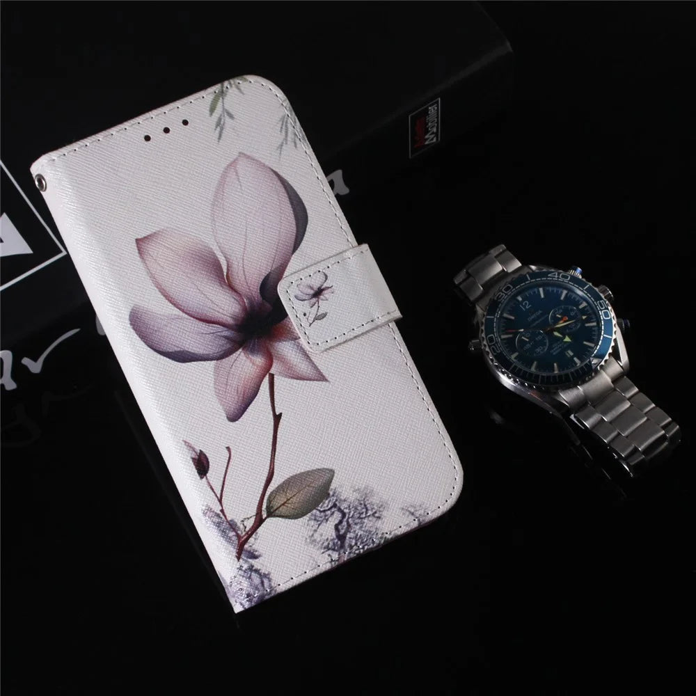 For Samsung Galaxy A54 5G PU Leather Magnetic Closure Pattern Printing Case Stand Wallet Flip Phone Cover - Pink Flower - 6