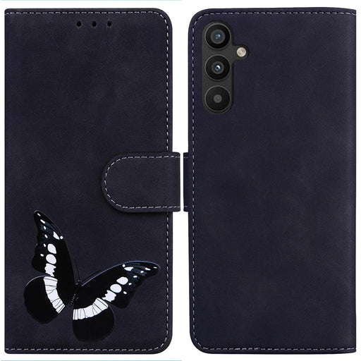 Butterfly Pattern Printing Wallet Phone Case for Samsung Galaxy A34 5G, TPU+PU Leather Skin-touch Feeling Phone Cover - Black - 1