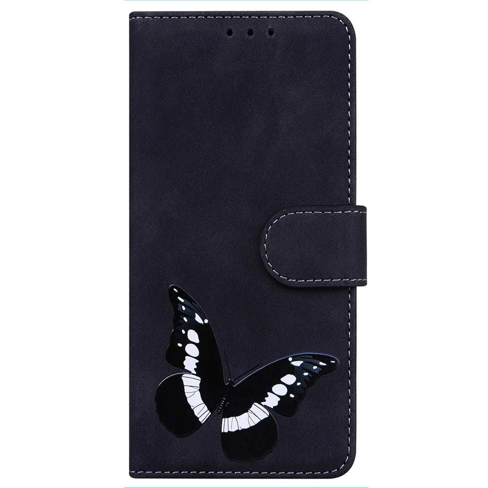 Butterfly Pattern Printing Wallet Phone Case for Samsung Galaxy A34 5G, TPU+PU Leather Skin-touch Feeling Phone Cover - Black - 7