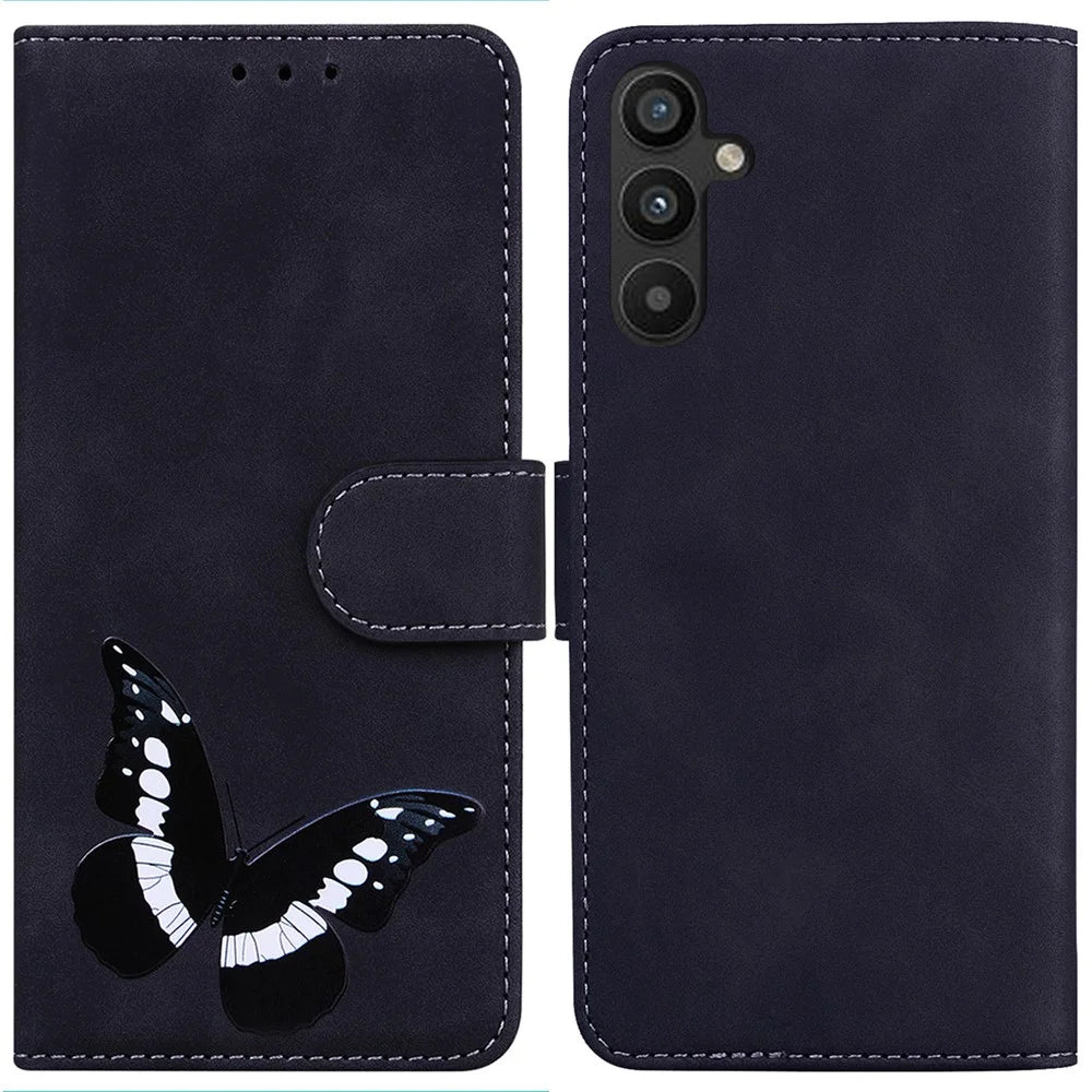 For Samsung Galaxy A54 5G Butterfly Pattern Printing Stand PU Leather Skin-touch Cover Mobile Phone Wallet Case - Black - 1