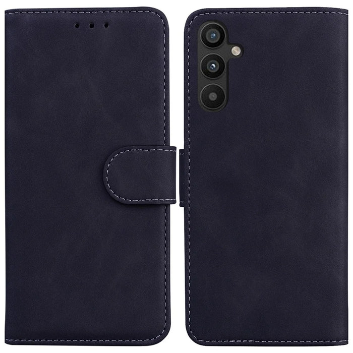 For Samsung Galaxy A54 5G Fingerprint-Proof Solid Color PU Leather Wallet Case Shockproof Phone Stand Cover - Black - 1