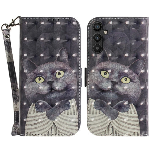 Anti-fall Phone Cover for Samsung Galaxy A34 5G, PU Leather Foldable Stand Wallet 3D Pattern Printing Phone Case with Strap - Embracing Cat - 1