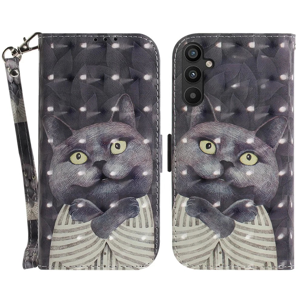 Anti-fall Phone Cover for Samsung Galaxy A34 5G, PU Leather Foldable Stand Wallet 3D Pattern Printing Phone Case with Strap - Embracing Cat - 1