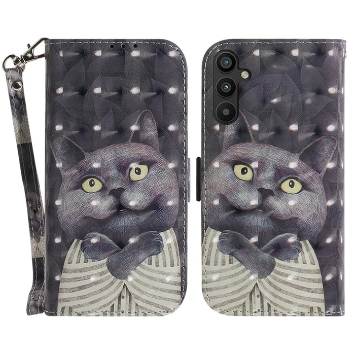 Anti-fall Phone Cover for Samsung Galaxy A34 5G, PU Leather Foldable Stand Wallet 3D Pattern Printing Phone Case with Strap - Embracing Cat - 1