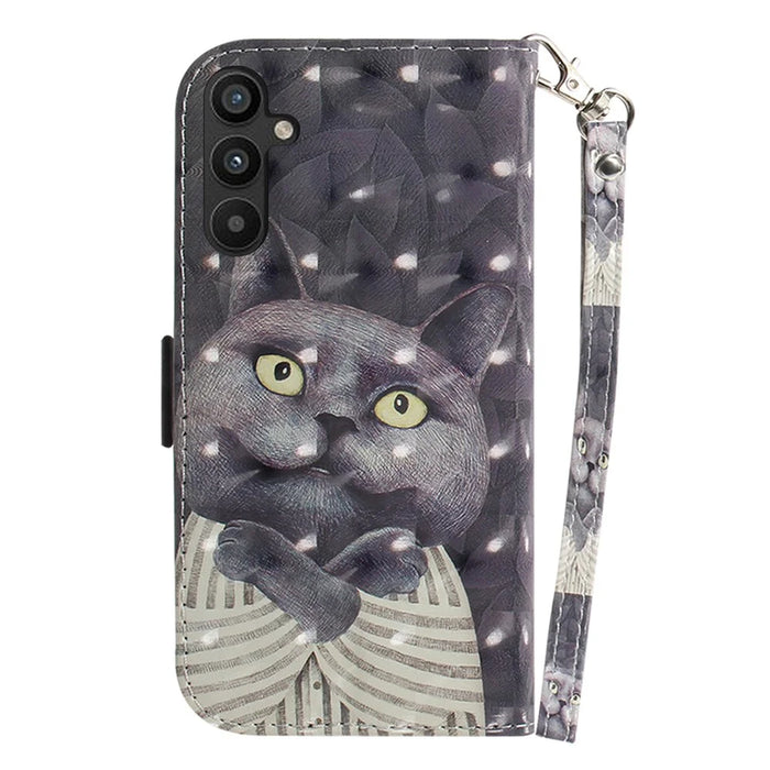 Anti-fall Phone Cover for Samsung Galaxy A34 5G, PU Leather Foldable Stand Wallet 3D Pattern Printing Phone Case with Strap - Embracing Cat - 7