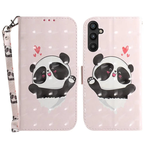 For Samsung Galaxy A54 5G PU Leather 3D Pattern Printing Stand Wallet Drop-proof Phone Case with Strap -  Love Heart Panda - 1
