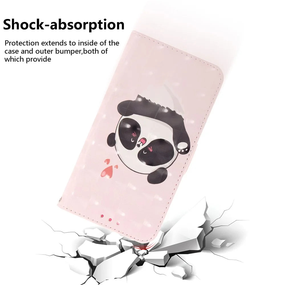 For Samsung Galaxy A54 5G PU Leather 3D Pattern Printing Stand Wallet Drop-proof Phone Case with Strap -  Love Heart Panda - 5