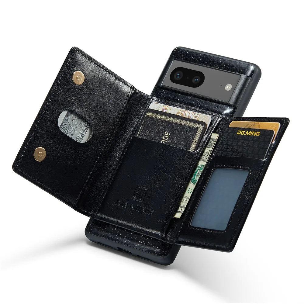 DG.MING M3 Series For Google Pixel 7 5G Magnetic Detachable Glitter Bling Powder PU Leather Phone Cover Wallet Kickstand Shockproof Phone Case - Black - 2