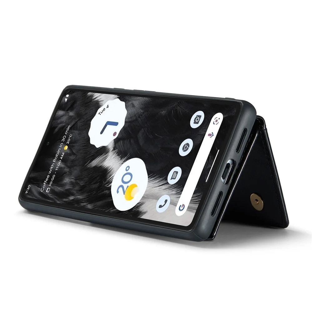 DG.MING M3 Series For Google Pixel 7 5G Magnetic Detachable Glitter Bling Powder PU Leather Phone Cover Wallet Kickstand Shockproof Phone Case - Black - 4
