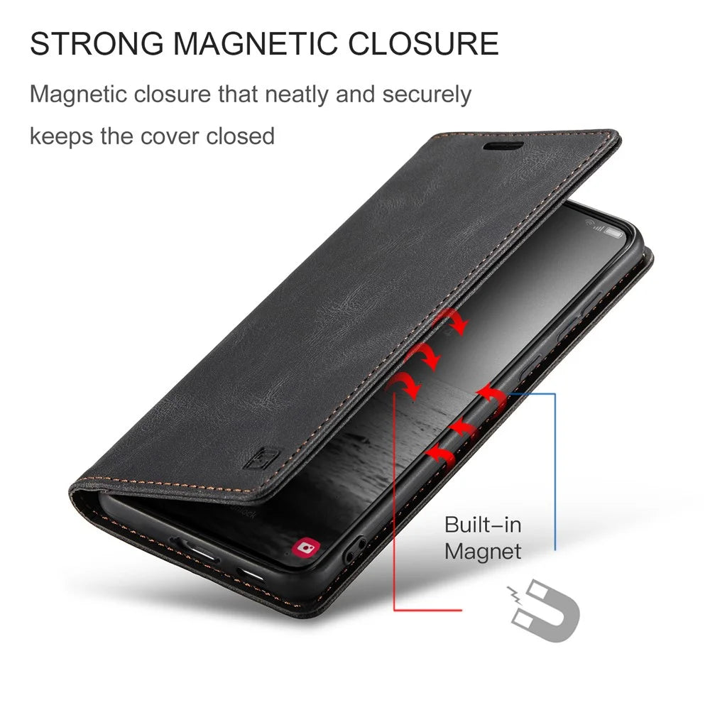 AUTSPACE A01 Series for Samsung Galaxy S23+ RFID Blocking Cell Phone Case Stand Wallet Retro Texture Shockproof PU Leather Matte Phone Cover - Black - 7