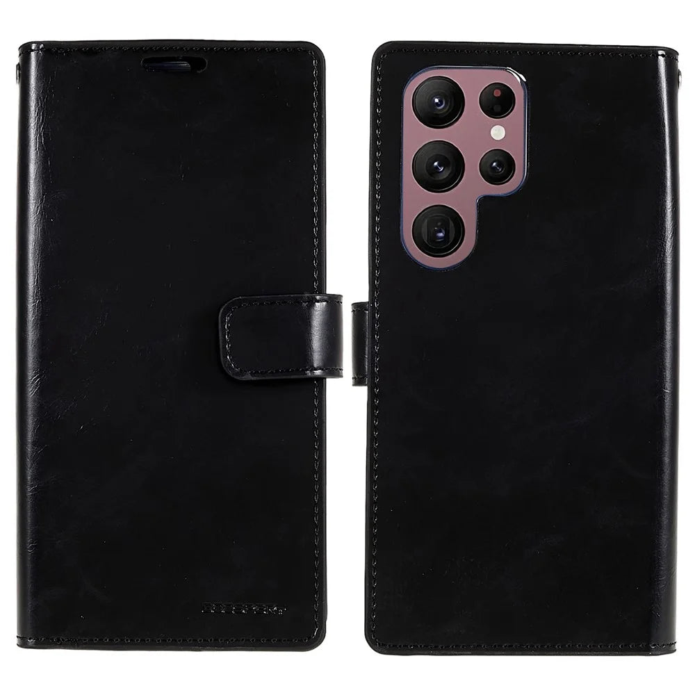 MERCURY GOOSPERY Mansoor Series for Samsung Galaxy S23 Ultra Cell Phone Case Anti-Drop Wallet Multiple Card Slots Leather Phone Cover - Black - 1