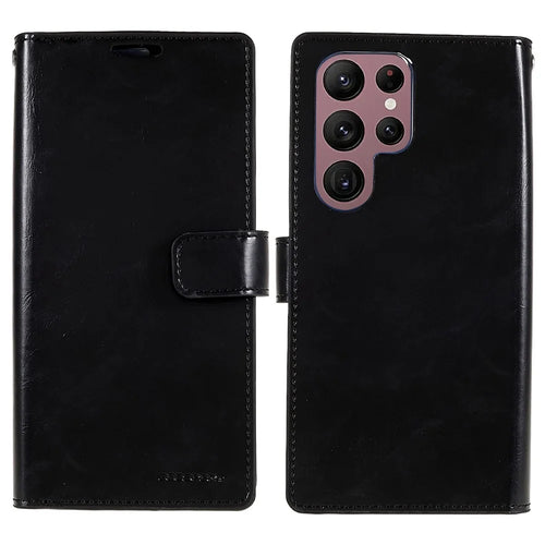MERCURY GOOSPERY Mansoor Series for Samsung Galaxy S23 Ultra Cell Phone Case Anti-Drop Wallet Multiple Card Slots Leather Phone Cover - Black - 1