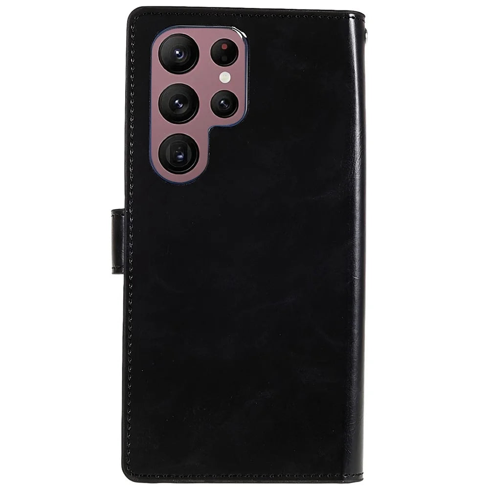 MERCURY GOOSPERY Mansoor Series for Samsung Galaxy S23 Ultra Cell Phone Case Anti-Drop Wallet Multiple Card Slots Leather Phone Cover - Black - 3