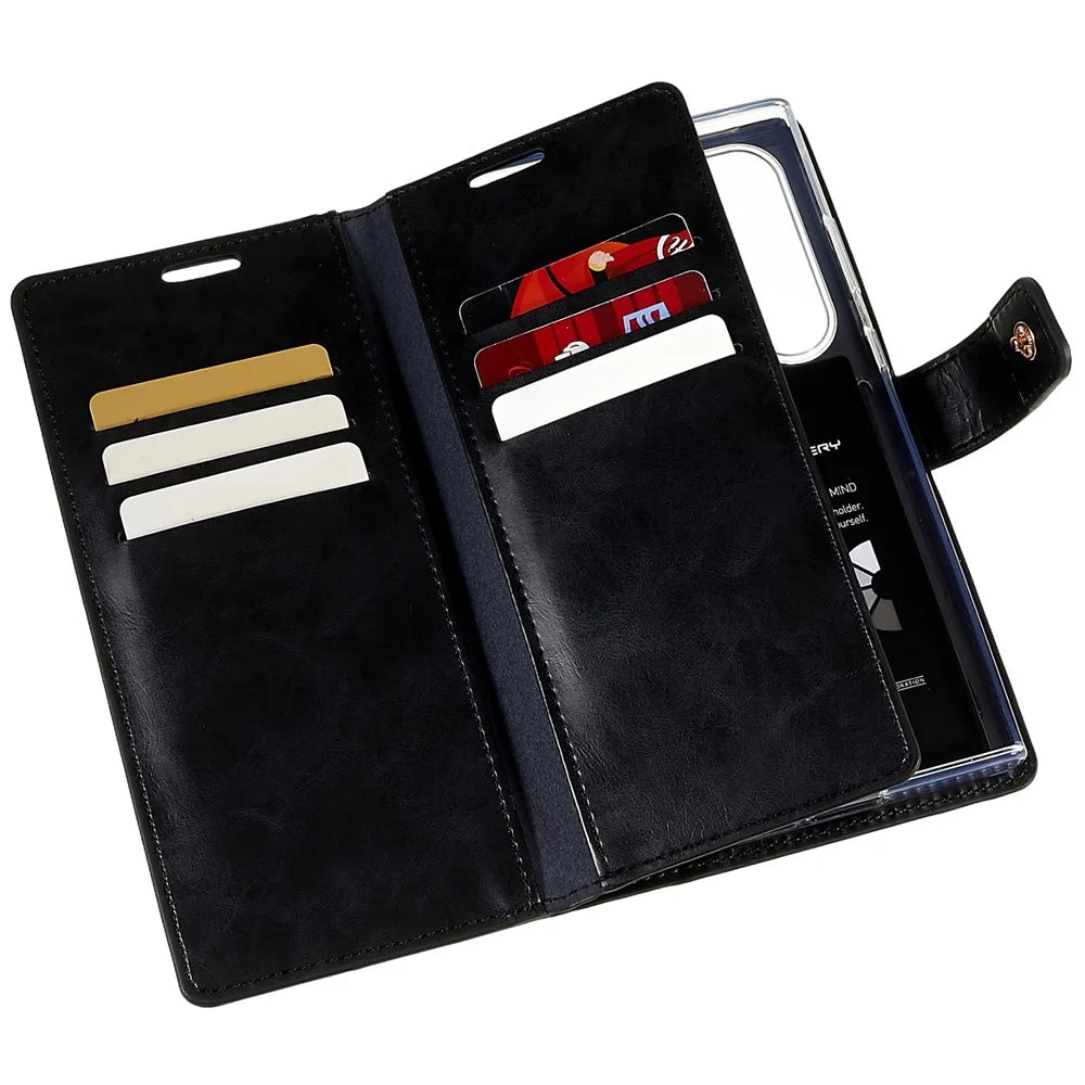 MERCURY GOOSPERY Mansoor Series for Samsung Galaxy S23 Ultra Cell Phone Case Anti-Drop Wallet Multiple Card Slots Leather Phone Cover - Black - 5