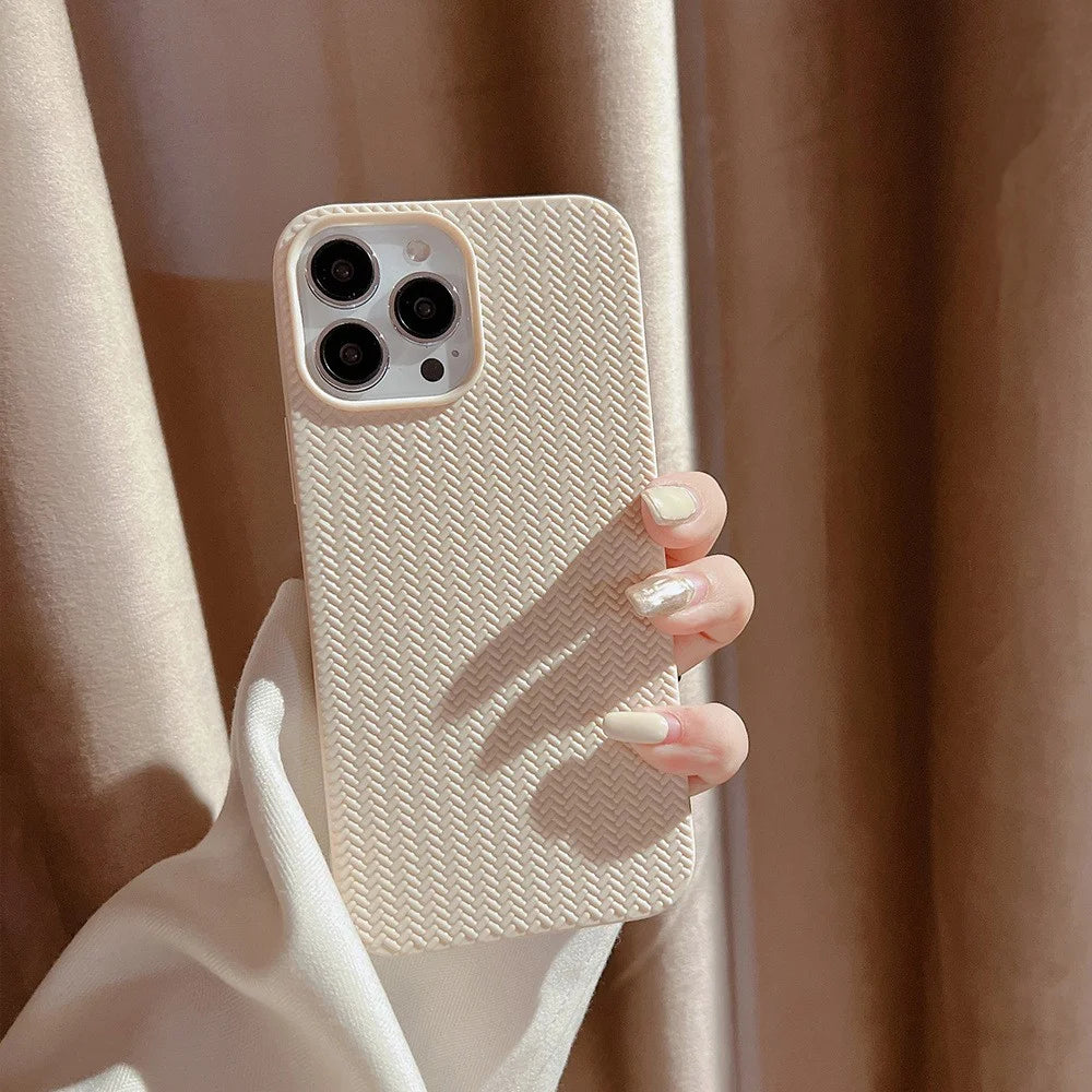 For iPhone 13 Pro Max 6.7 inch Woven Texture Soft TPU Back Case Shockproof Phone Cover - Apricot - 2