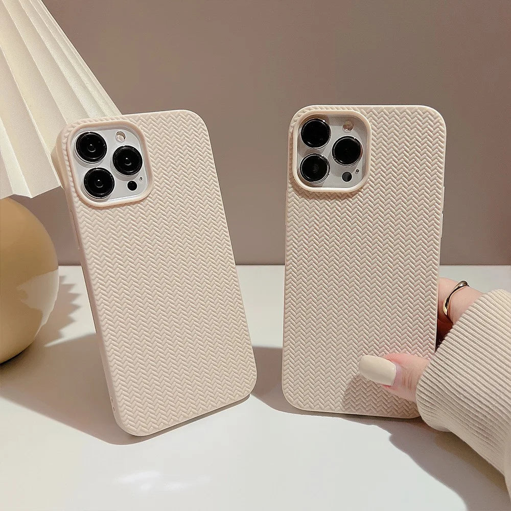 For iPhone 13 Pro Max 6.7 inch Woven Texture Soft TPU Back Case Shockproof Phone Cover - Apricot - 7
