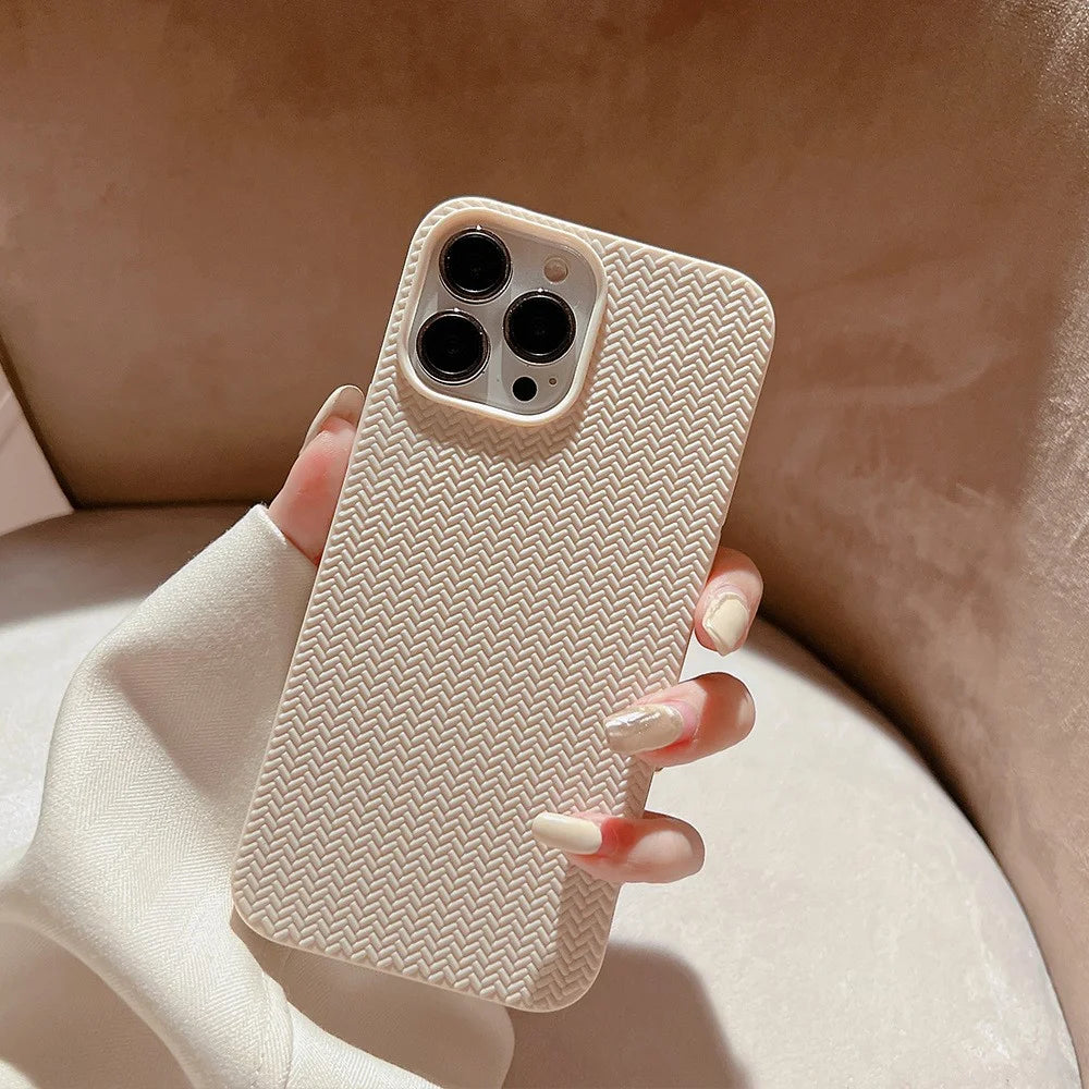 For iPhone 13 Pro 6.1 inch Woven Texture Soft TPU Back Case Scratch Resistant Phone Cover - Apricot - 3