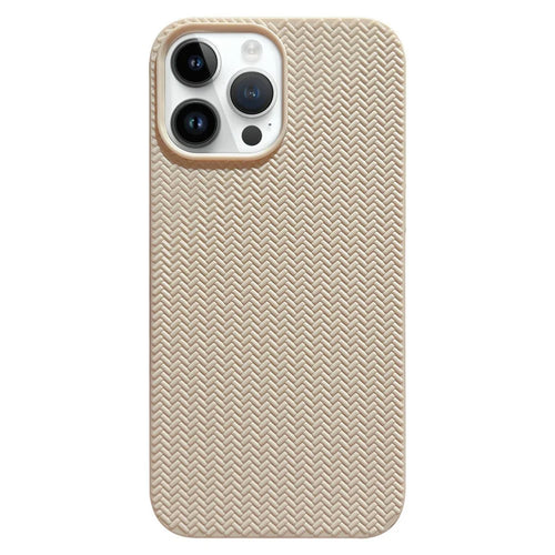Back Shell for iPhone 14 Pro, Woven Texture Soft TPU Protective Case Anti-fall Phone Cover - Apricot - 1