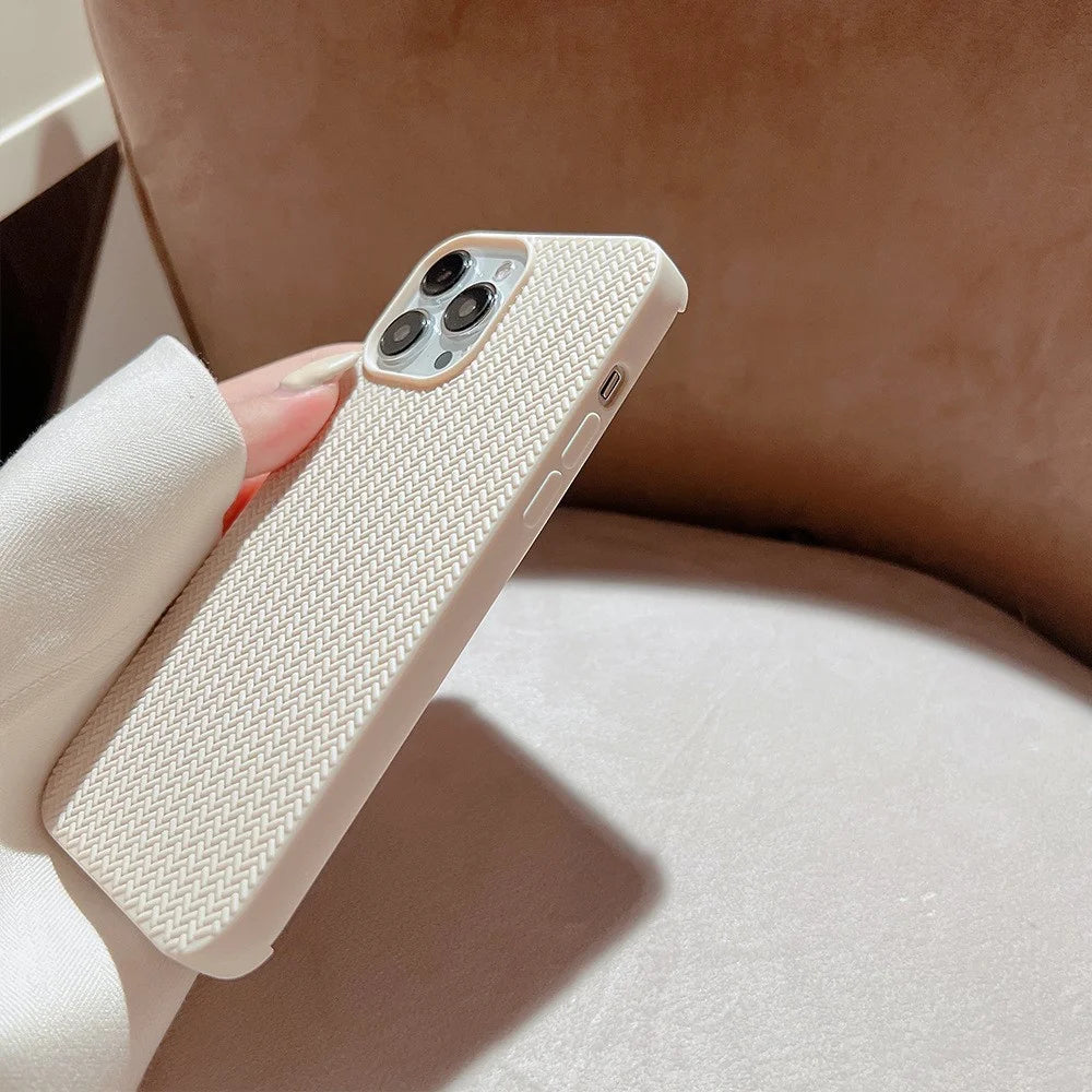 Back Shell for iPhone 14 Pro, Woven Texture Soft TPU Protective Case Anti-fall Phone Cover - Apricot - 5