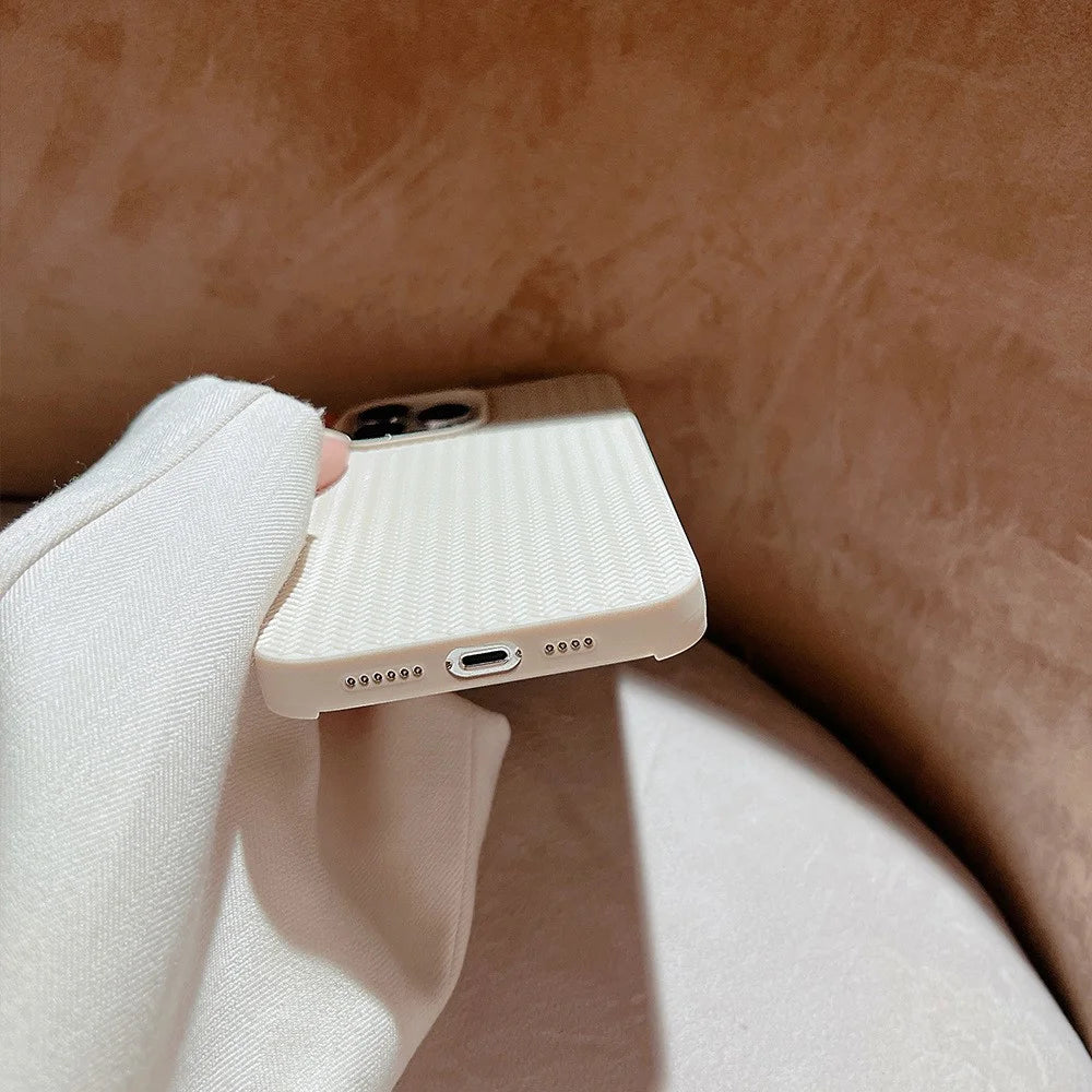 Back Shell for iPhone 14 Pro, Woven Texture Soft TPU Protective Case Anti-fall Phone Cover - Apricot - 6