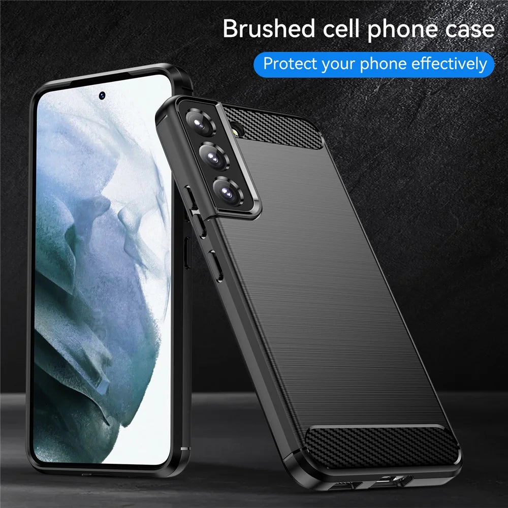 For Samsung Galaxy S23+ Carbon Fiber Texture Soft TPU Case Drop-proof Brushed Phone Cover - Black - 2